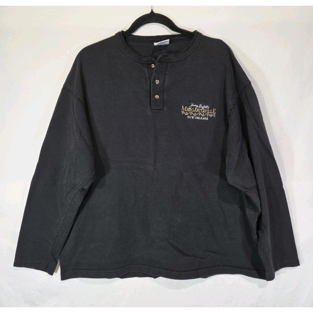 Jimmy Buffett XL Margaritaville New Orleansβ Logo Black 1/4 Button Up Henley